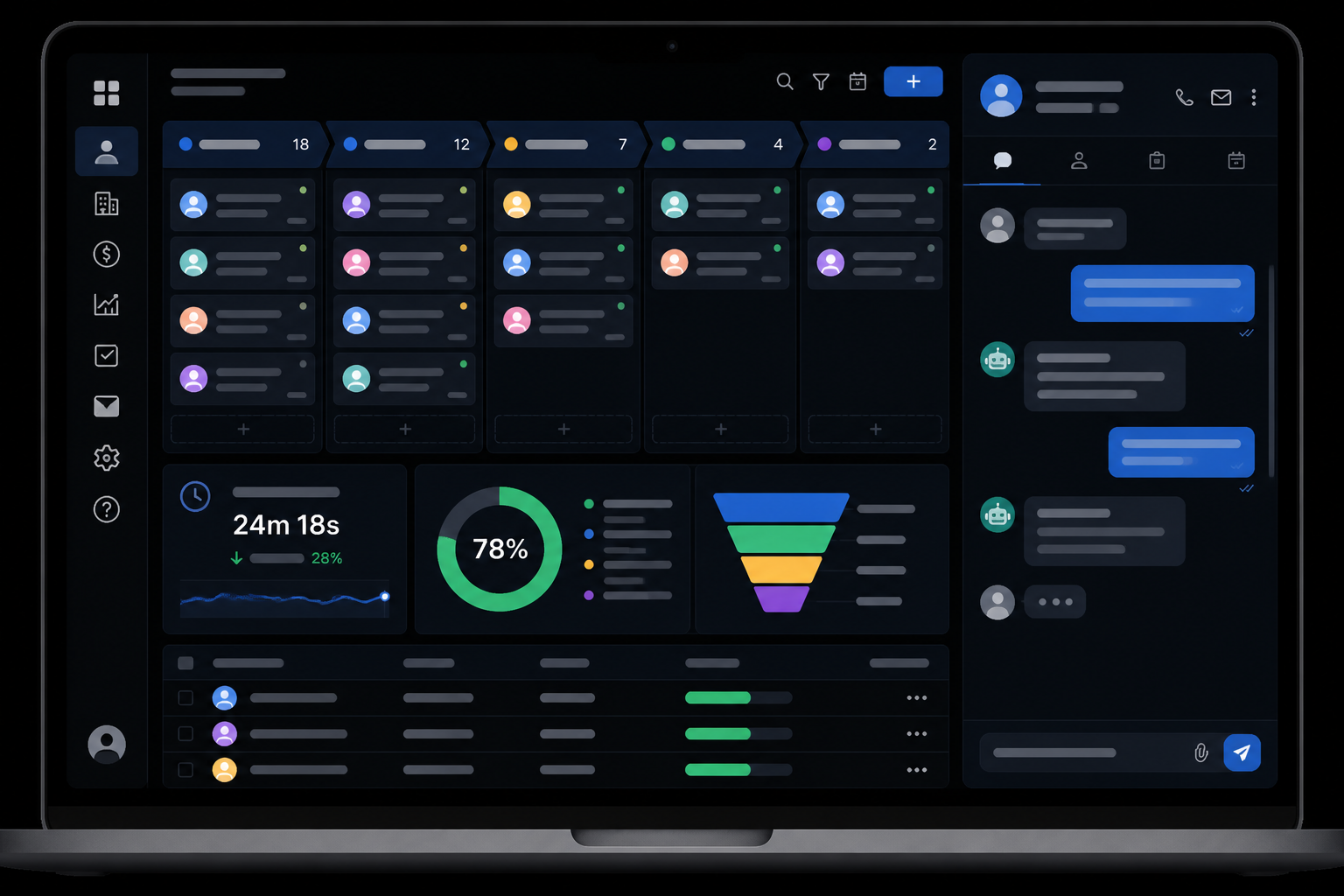 The lead pipeline app interface showing incoming leads, statuses, and response times