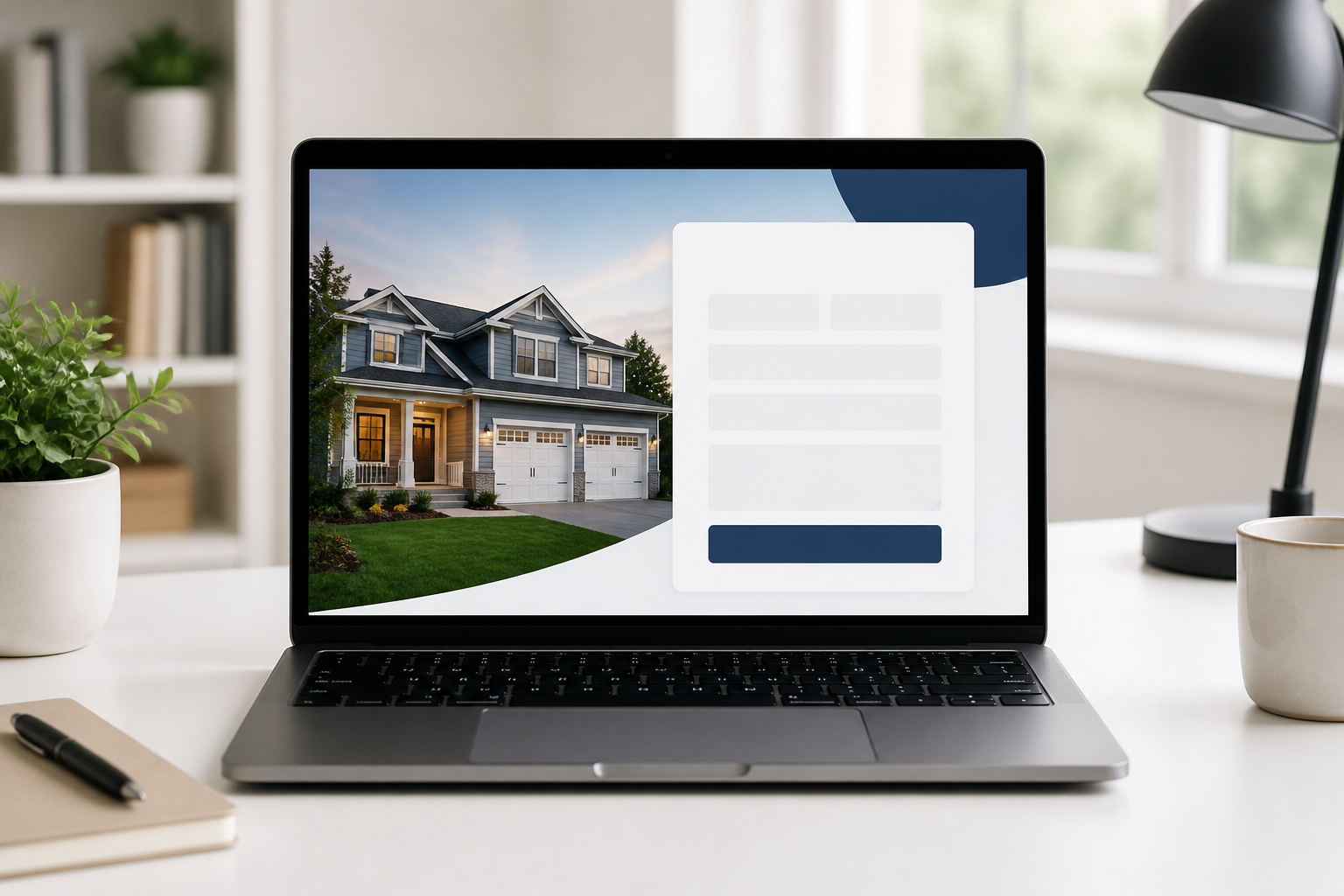 A clean lead-capture landing page on a laptop screen