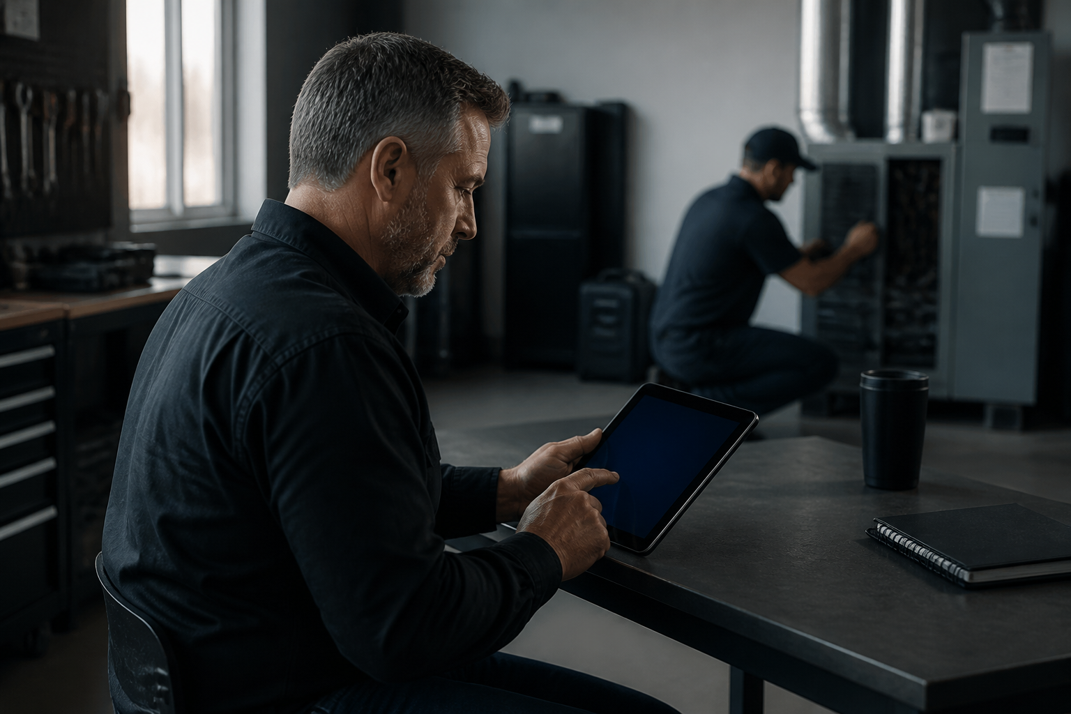 A home-service team working the system in the field